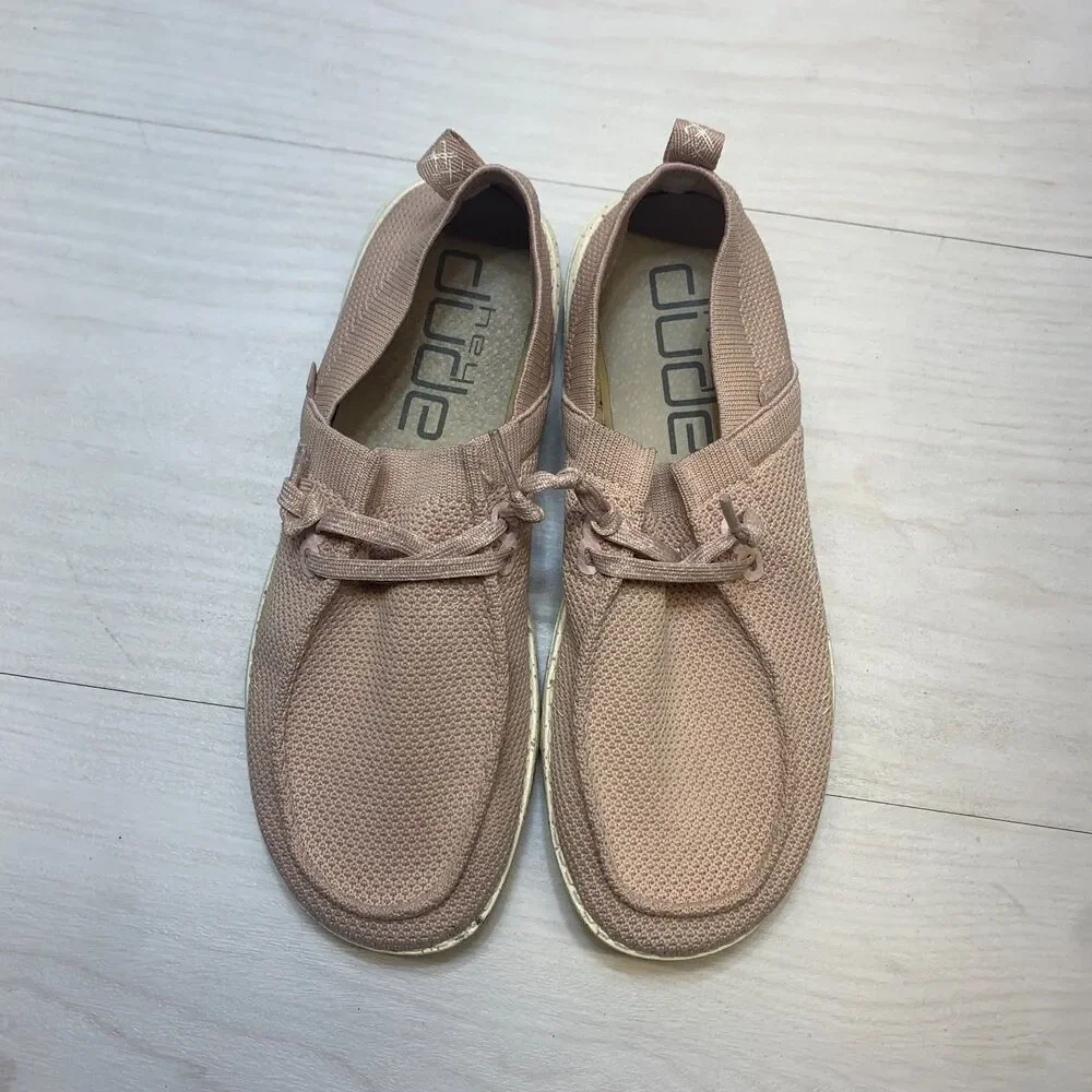 Hey Dude Wendy Halo Loafer Shoes Womens Size 8 Pink Elastic Laces Comfort Casual